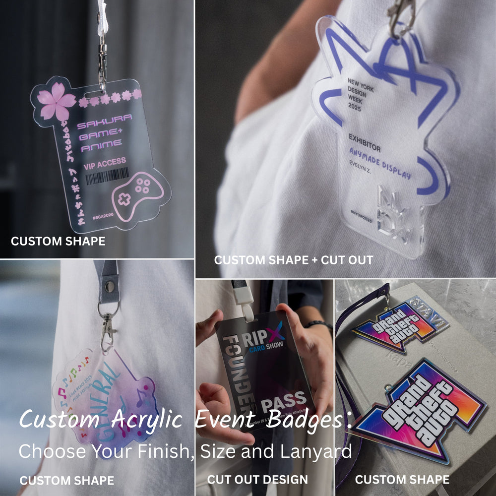 Custom Acrylic Event Badges: Choose Your Finish, Size and Lanyard