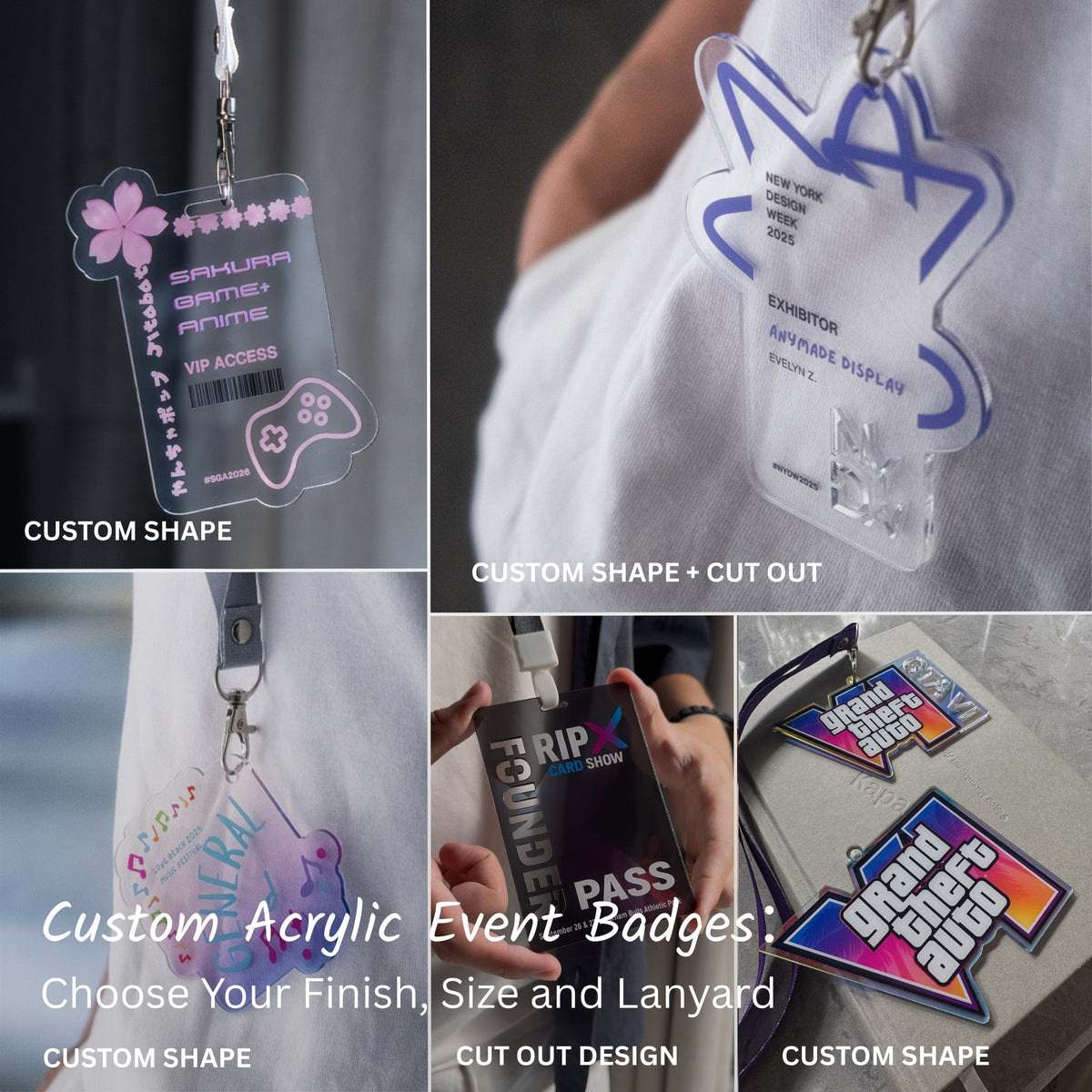 Custom Acrylic Event Badges: Choose Your Finish, Size and Lanyard
