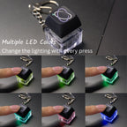 Front view of custom clickable LED keycap keychains with printed designs