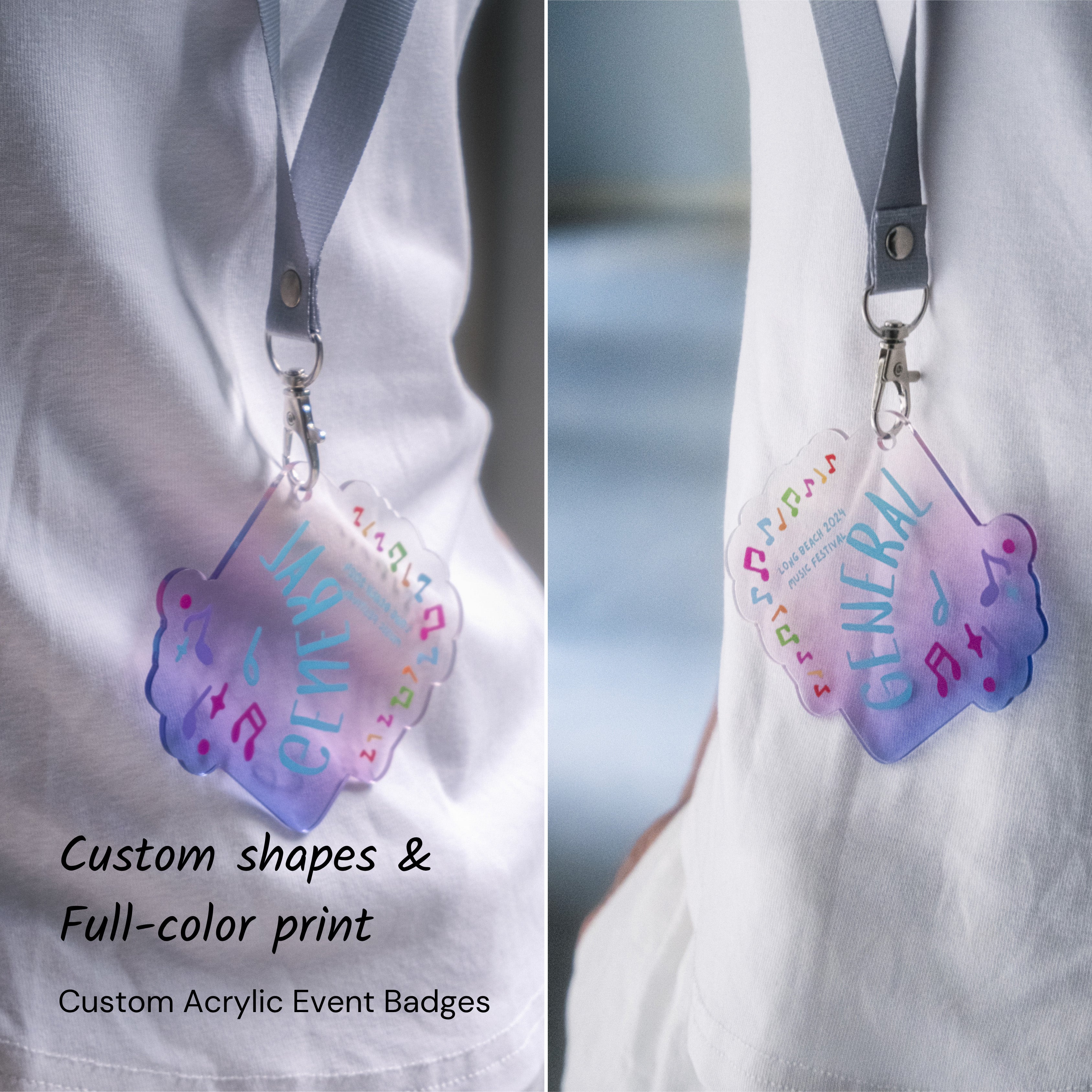 Custom Shape Acrylic Badge + FREE Lanyards
