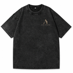 Charcoal washed cotton T-shirt with a small gold chest logo.