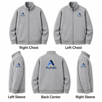 全拉链卫衣 logo placement guide: Right Chest, Left Chest, Left Sleeve, Back Center, Right Sleeve