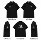 Custom 240 GSM Cotton Polo Shirt logo placement guide: left chest, right chest, left sleeve, back center and right sleeve