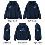 双向拉链连帽卫衣 logo placement guide: Right Chest, Left Chest, Left Sleeve, Back Center, Right Sleeve